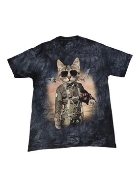 The Mountain Black Tie-Dye Cat Pilot Graphic Tee